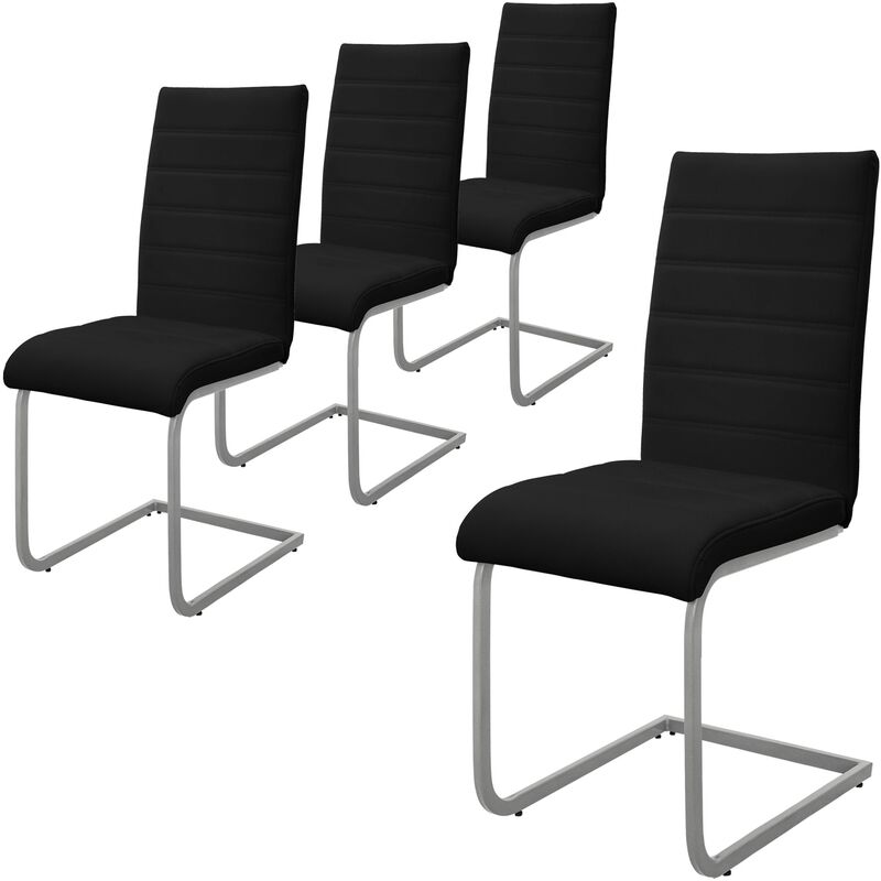 Ml-design - Lot de 4 Chaises de Salle à Manger, Noir, en Simili, Design Cantilever, Chaise Pied Luge, Assise Rembourré, Ergonomique à Dossier Haut,