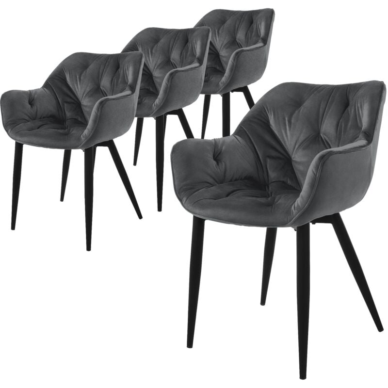 Ml-design - Set de 4 Chaises de Salle à Manger, Anthracite, Assise Rembourrée en Velours, Pieds Métalliques Noir, avec Dossier et Accoudoirs