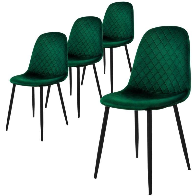 Ml-design - Chaise de Salle à Manger, Lot de 4, Vert Foncé, Revêtement en Velours, Pieds en Métal Noir, avec Dossier Ergonomique, Design Moderne,