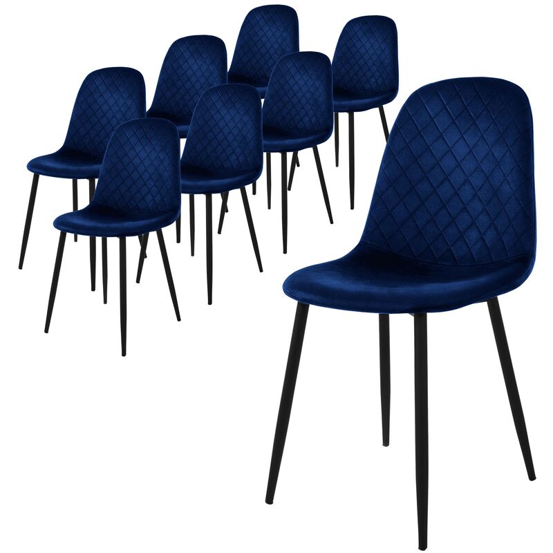 Ml-design - Chaise de Salle à Manger, Lot de 8, Bleu Foncé, Revêtement en Velours, Pieds en Métal Noir, avec Dossier Ergonomique, Design Moderne,