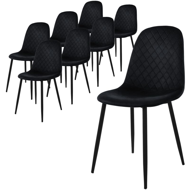 ML-Design Chaise de Salle à Manger, Lot de 8, Noir, Revêtement en Velours, Pieds en Métal Noir, avec Dossier Ergonomique, Design Moderne, pour le