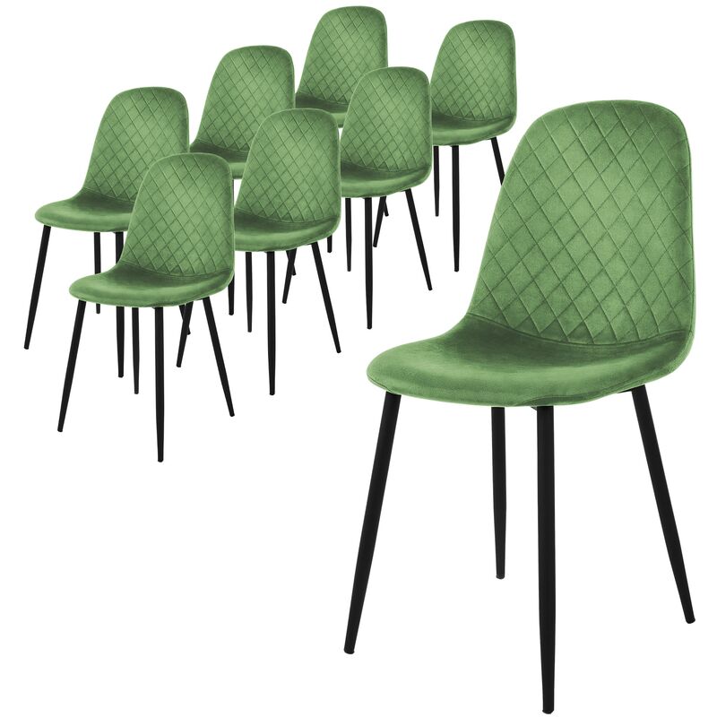 Ml-design - Chaise de Salle à Manger, Lot de 8, Sauge, Revêtement en Velours, Pieds en Métal Noir, avec Dossier Ergonomique, Design Moderne, pour le