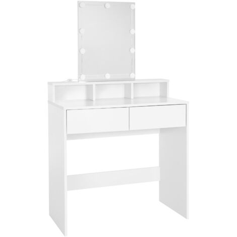 Ml-Design – Coiffeuse moderne avec éclairage LED et tabouret – Miroir 53x40 cm – 2 tiroirs et 2 compartiments de rangement – MDF blanc 80x40x140 cm