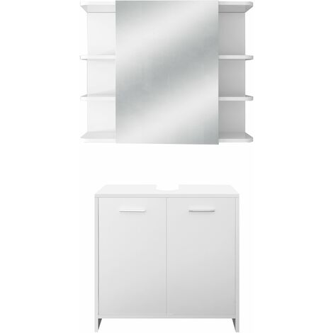 ML-Design Conjunto de 2 Muebles de Baño Armario Blanco Bajo con Hueco para Lavabo y Gabinete Colgante con Espejo Cómoda Cajones y Estantes Moderno Madera MDF con Espacio Almacenamiento para Aseo
