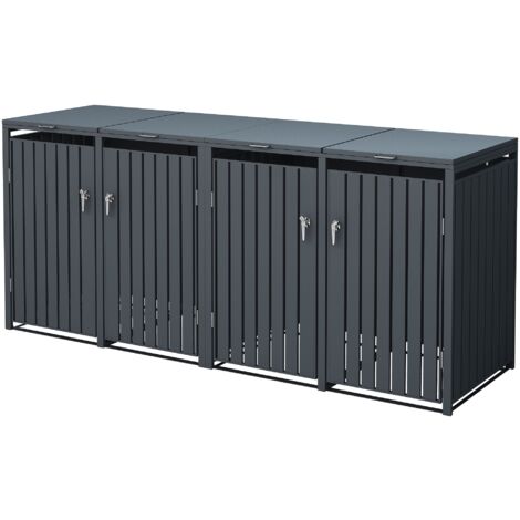 ML-Design Copribidone per 4 Bidoni di Spazzatura 4 Contenitori Pattumiera Cassonetti Rifiuti 240L 264 x 80 x 116,3 cm Box in Acciaio Verniciato a Polvere Antracite Richiudibile Coperchio Ribaltabile