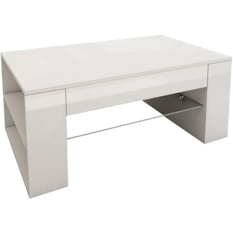 ML-Design Couchtisch in hochglanz Weiß, Geräumiger Wohnzimmertisch mit Glasablage und 4 Fächern an den Seiten, 100x42x60 cm, Moderner Sofatisch mit Stauraum, Holz Beistelltisch, Wohnzimmer Kaffeetisch