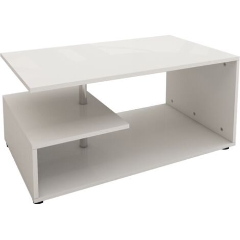 ML-Design Couchtisch Weiß mit Metall Dekostange, 91x41x52,6 cm, Moderner Wohnzimmertisch, Geräumiger Sofatisch mit Ablageflächen auf 3 Etagen, Holz Beistelltisch, Wohnzimmermöbel Kaffeetisch Holztisch