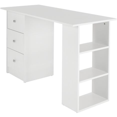 ML-Design Escritorio con 3 Cajones y 3 Estantes de Almacenamiento Ideales para Guardado 120x49x72 cm Color Blanco Mueble de Ordenador PC Pórtatil Mueble Mesa de Trabajo Estudio Hogar u Oficina