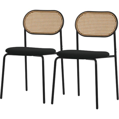ML-Design Esszimmerstühle 2er Set, Schwarz, Küchenstuhl mit Rattan Rückenlehne, Gepolsterte Stühle mit gebogener Netzrücke, Rattanstuhl mit Metallbeinen, Polsterstühle Akzentstühle für Esszimmer Küche