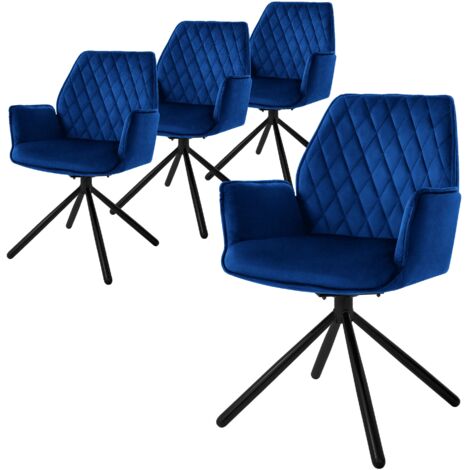 ML-Design Esszimmerstühle 4er Set Samt Dunkelblau, Wohnzimmerstuhl mit Arm- und Rückenlehne, Drehstuhl Auto-Position, Polsterstuhl mit Metallbeine, Sessel ergonomisch/drehbar, Küchenstuhl Loungesessel