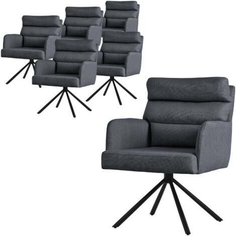 ML-Design Esszimmerstühle drehbar 6er Set Anthrazit, Wohnzimmerstühle mit Arm- und Rückenlehne, Drehstühle Auto-Position, Polsterstühle mit Polyesterbezug & Rückenkissen, Küchenstühle mit Metallbeine