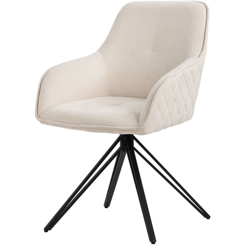 Ml-Design Esszimmerstuhl Drehbar Aus Textil Webstoff, Creme, Wohnzimmerstuhl Mit Armlehne & Rückenlehne, 360° Drehstuhl, Polsterstuhl Mit Metallbeine,
