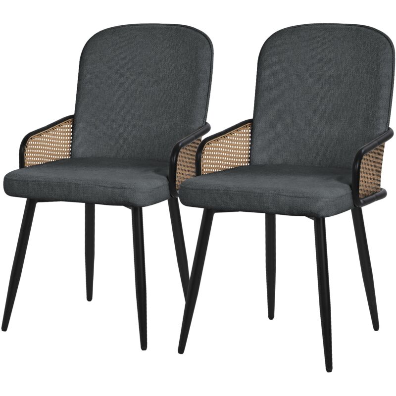 Ml-design Esszimmerstühle 2er Set Anthrazit, Stoffbezug, Küchenstuhl Mit Rattan Optik-armlehnen, Gepolsterte Stühle Mit Metallbeinen, Sessel