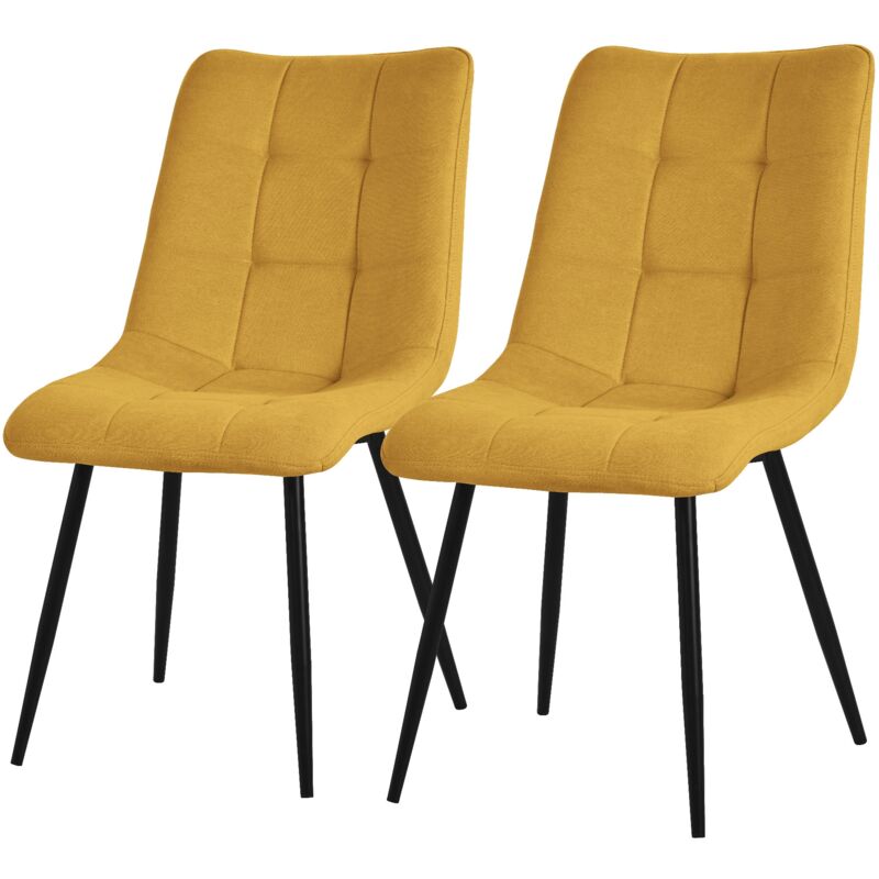 Ml-Design Esszimmerstühle 2er Set Senfgelb, Wohnzimmerstühle Mit Stoffbezug, Schwarze Metallbeinen, Küchenstühle Mit Rückenlehne, Polsterstühle Für