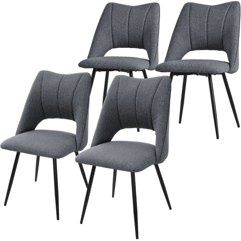 Ml-Design Esszimmerstühle 4er Set, Grau, Wohnzimmerstühle Aus Stoffbezug Und Schwarzen Metallbeinen, Küchenstühle Mit Rückenlehne, Polsterstühle Für