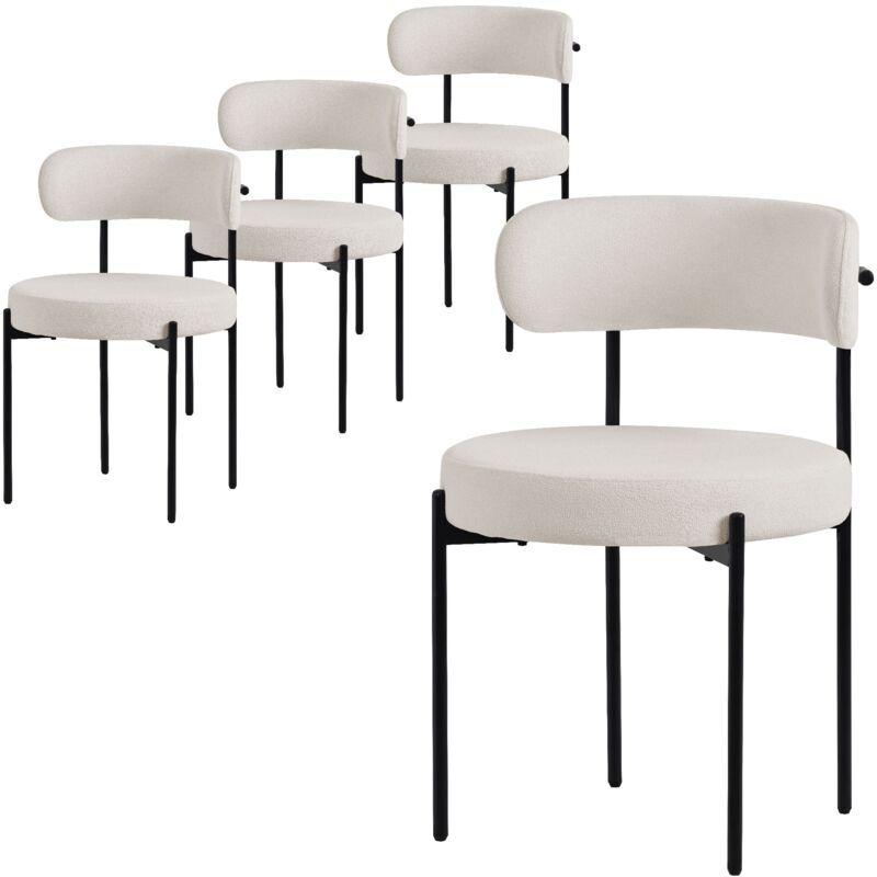 Ml-design Esszimmerstühle 4er Set, Küchenstuhl Aus Teddystoff Weiß, Wohnzimmerstuhl Mit Rückenlehne, Polsterstühle Mit Schwarzen Metallbeinen,