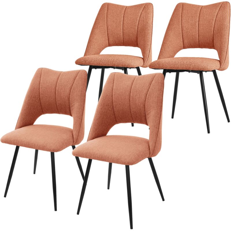 Ml-Design Esszimmerstühle 4er Set Orange, Wohnzimmerstühle Aus Stoffbezug & Schwarzen Metallbeinen, Küchenstühle Mit Rückenlehne, Polsterstühle Für