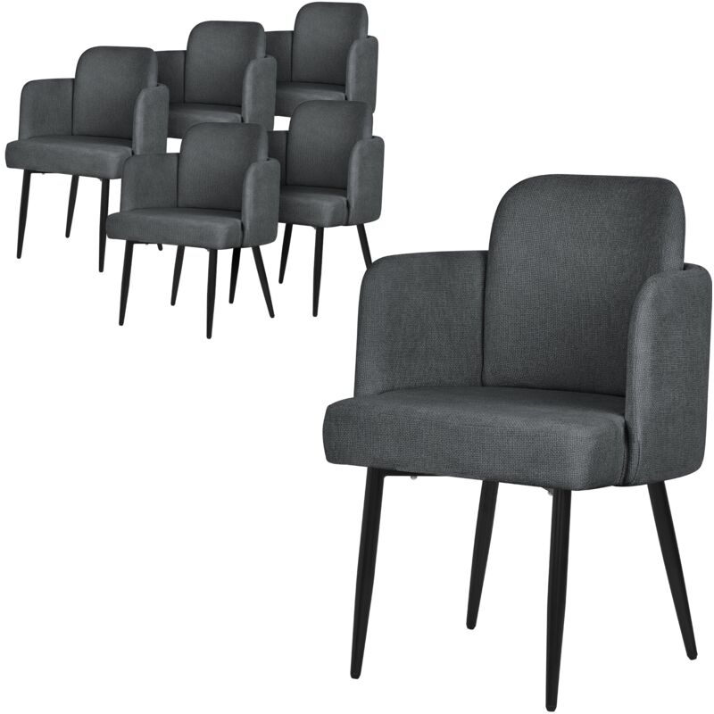 Ml-design Esszimmerstühle 6er Set Anthrazit Mit Stoffbezug, Küchenstuhl Mit Armlehne Und Rattan-optik Rückenlehne, Wohnzimmerstuhl Mit