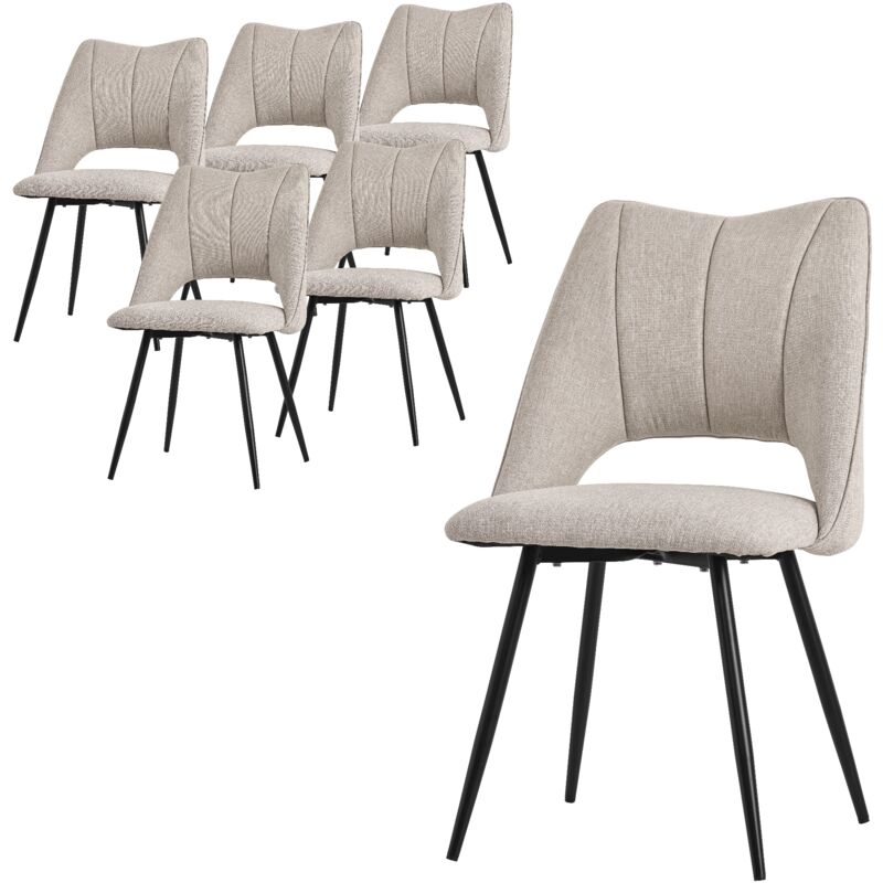 Ml-Design Esszimmerstühle 6er Set Beige, Wohnzimmerstühle Aus Stoffbezug Mit Schwarzen Metallbeinen, Küchenstühle Mit Rückenlehne, Polsterstühle Für