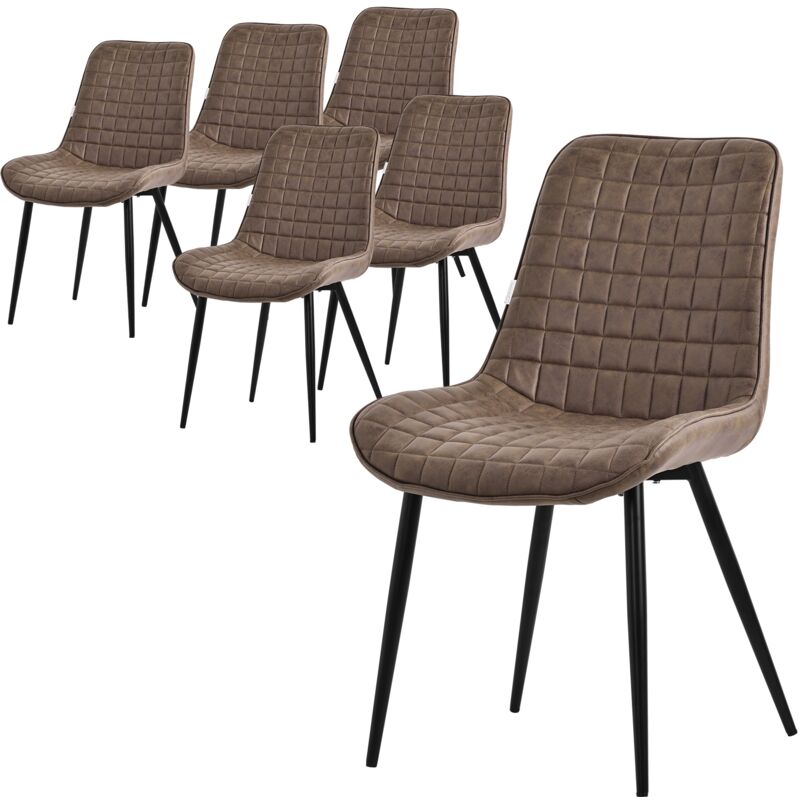 Ml-Design Esszimmerstühle 6er Set, Braun, Sitzfläche Aus Kunstleder Mit Schwarzen Metallbeinen, Küchenstühle Mit Rückenlehne, Wohnzimmerstühle,