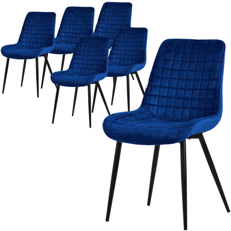 Ml-Design Esszimmerstühle 6er Set Dunkelblau, Sitzfläche Aus Samt Mit Schwarzen Metallbeinen, Küchenstühle Mit Rückenlehne, Wohnzimmerstühle,