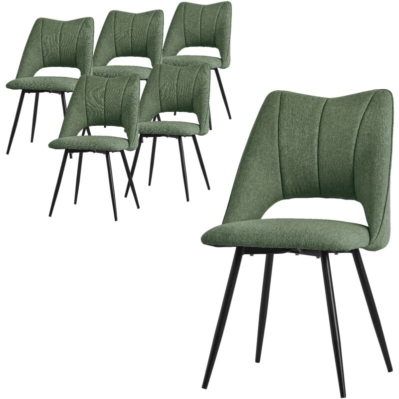 Ml-design Esszimmerstühle 6er Set, Grün, Wohnzimmerstühle Aus Stoffbezug Und Schwarzen Metallbeinen, Küchenstühle Mit Rückenlehne,
