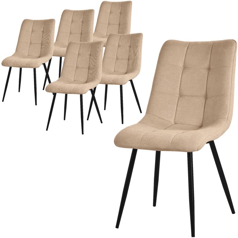Ml-Design Esszimmerstühle 6er Set Hellbraun, Wohnzimmerstühle Mit Stoffbezug, Schwarze Metallbeine, Küchenstühle Mit Rückenlehne, Polsterstühle Für