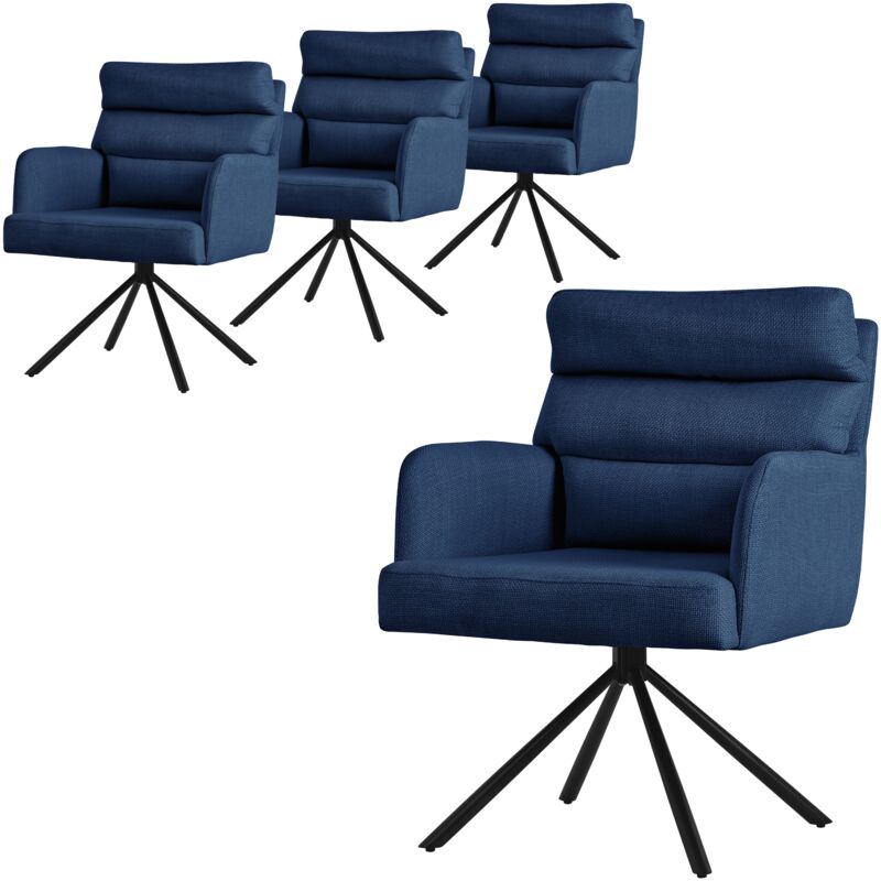Ml-Design Esszimmerstühle Drehbar 4er Set Dunkelblau, Wohnzimmerstühle Mit Arm- Und Rückenlehne, Drehstühle Auto-position, Polsterstühle Mit Polyesterbezug