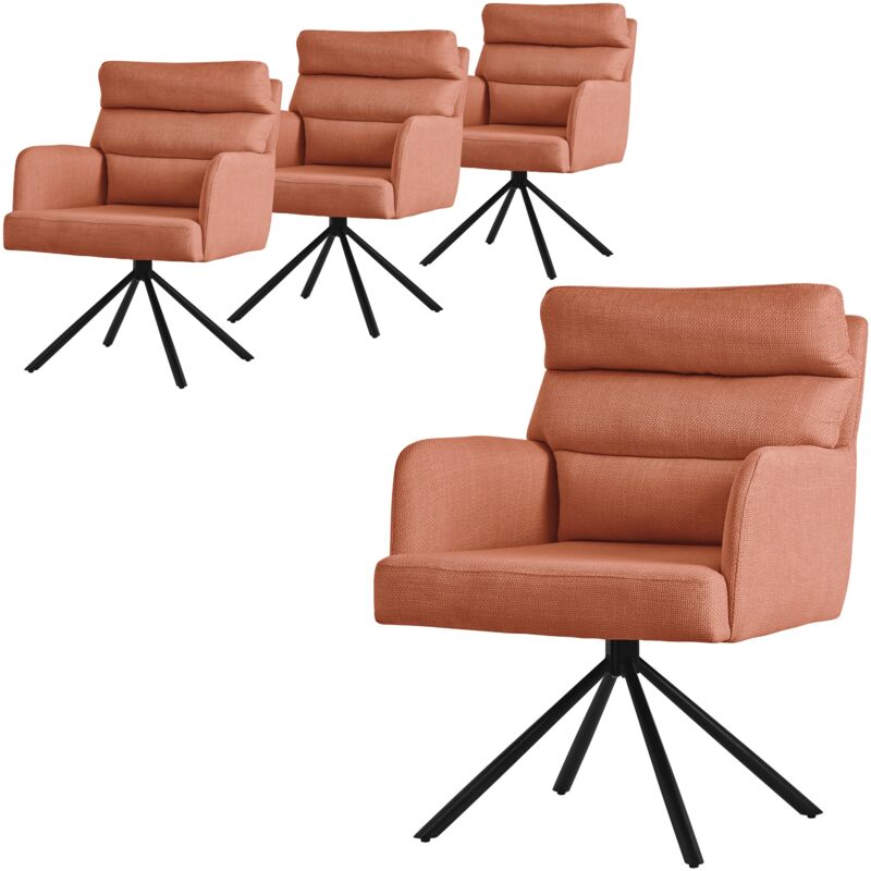 Ml-Design Esszimmerstühle Drehbar 4er Set, Orange, Wohnzimmerstühle Mit Arm- Und Rückenlehne, Drehstühle Auto-position, Polsterstühle Mit Polyesterbezug