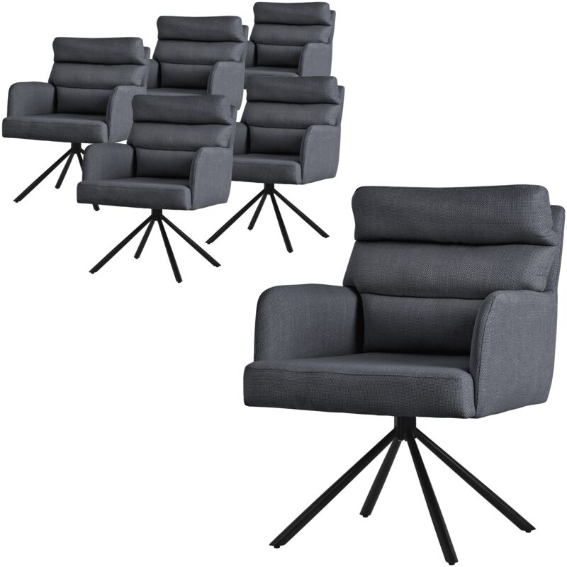 Ml-design Esszimmerstühle Drehbar 6er Set Anthrazit, Wohnzimmerstühle Mit Arm- Und Rückenlehne, Drehstühle Auto-position, Polsterstühle Mit