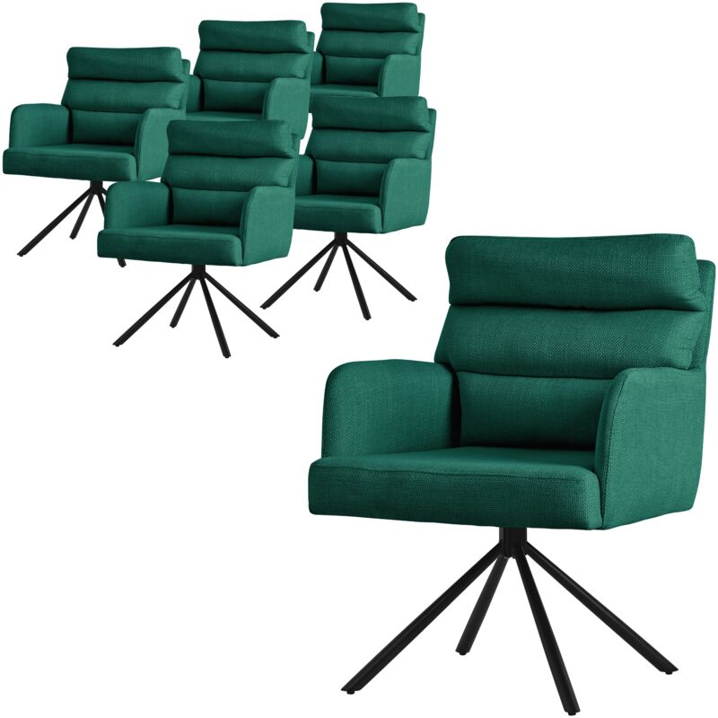 Ml-Design Esszimmerstühle Drehbar 6er Set Dunkelgrün, Wohnzimmerstühle Mit Arm- Und Rückenlehne, Drehstühle Auto-position, Polsterstühle Mit