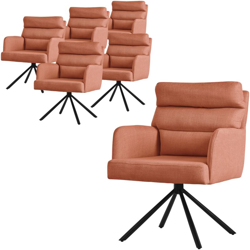 Ml-Design Esszimmerstühle Drehbar 6er Set, Orange, Wohnzimmerstühle Mit Arm- Und Rückenlehne, Drehstühle Auto-position, Polsterstühle Mit Polyesterbezug