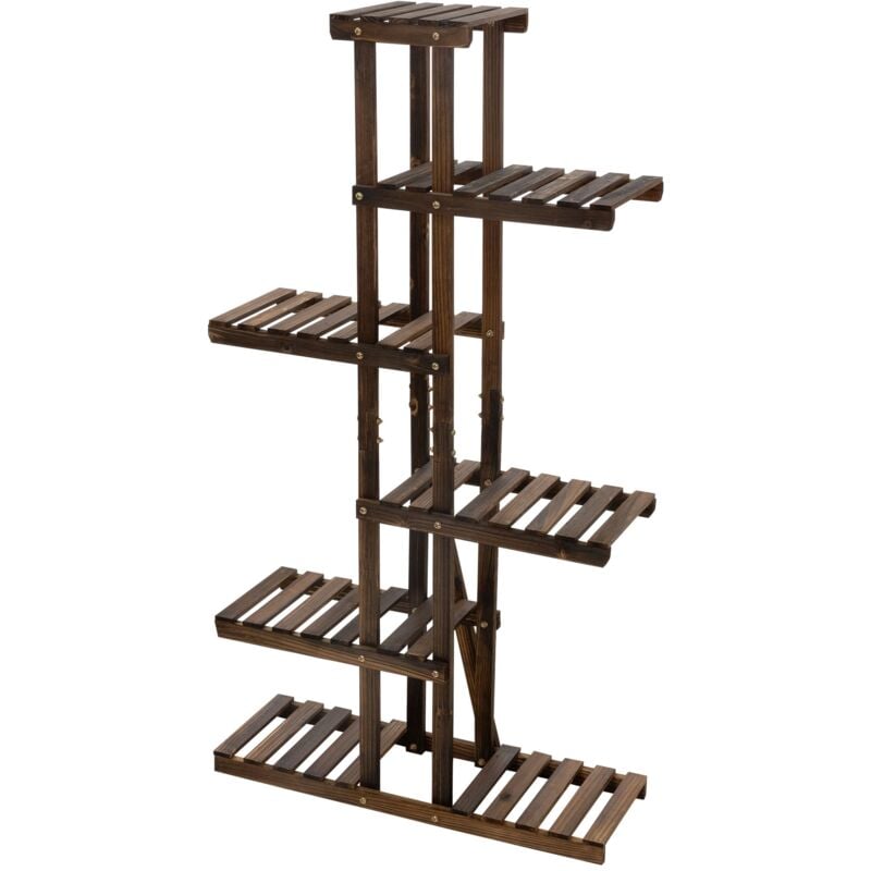 Ml-design - tagère à Fleurs en Bois, 75x27,5x140 cm, Brun Carbonisé, 6 Niveaux, Banc à Fleurs, Support de Pot de Plantes, Meuble de Rangement,
