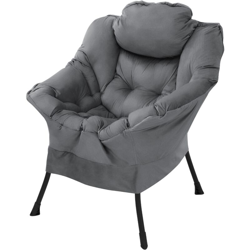 Fauteuil de Relaxation Anthracite, Rembourré avec du Coton pp Polyester, Structure Noir en Acier, Dossier et Accoudoirs Ergonomiques, Poche Latérale