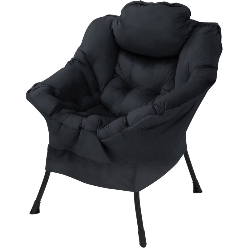Fauteuil de Relaxation Noir, Rembourré avec du Coton pp Polyester, Structure Noir en Acier, Dossier et Accoudoirs Ergonomiques, Poche Latérale