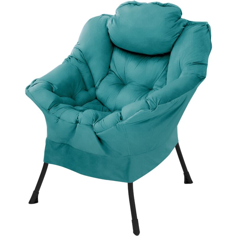 Fauteuil de Relaxation Pétrole, Rembourré avec du Coton pp Polyester, Structure Noir en Acier, Dossier et Accoudoirs Ergonomiques, Poche Latérale