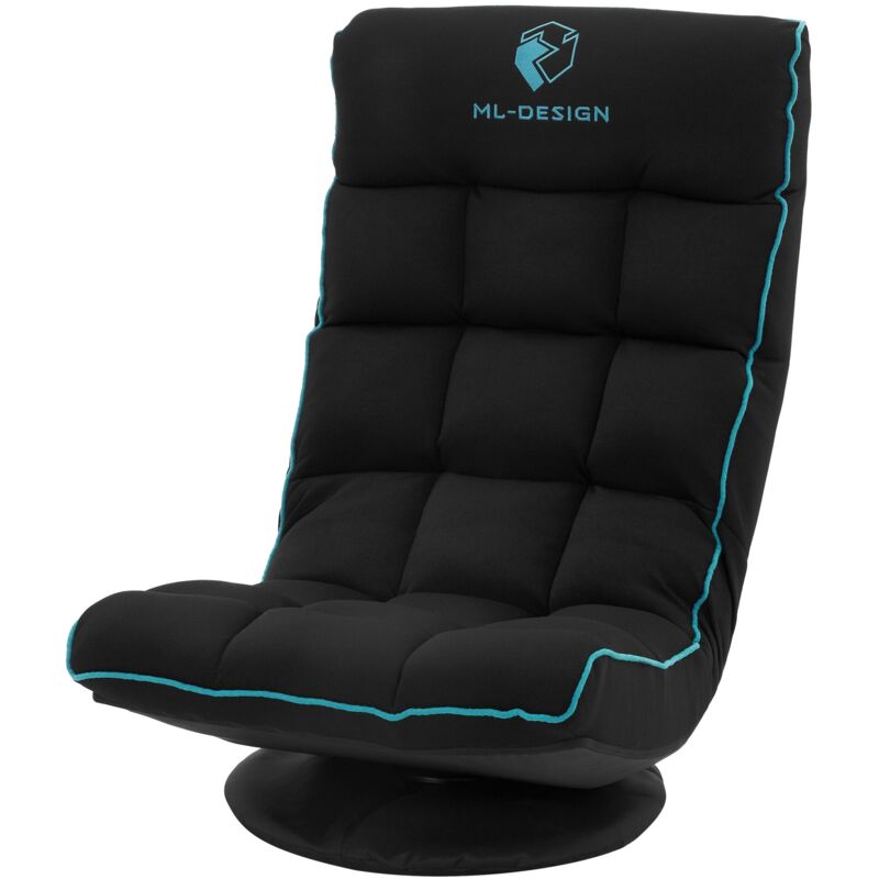 ML-Design Fauteuil de Sol Gaming Noir-Turquoise, Pivotant 360°, Modèle de Jeu Pliable avec Appui-Tête, Dossier Réglable et Rembourré, Siège