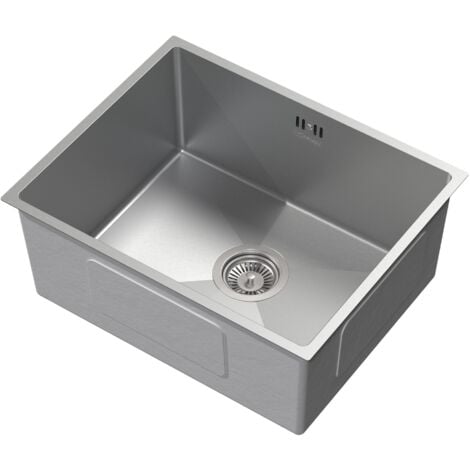 ML-Design Fregadero de Cocina de un Seno 50x40 cm Plateado Lavabo Rectangular Sobre Encimera o Enrasado con Juego de Desagüe y Rebosadero Cubeta de Acero Inoxidable Anti-condensación