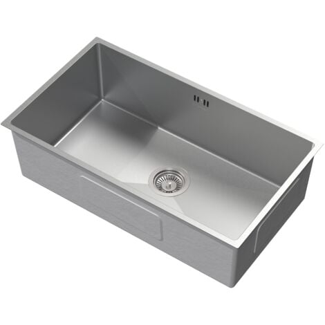 ML-Design Fregadero XXL de Cocina de un Seno 70x40 cm Plateado Lavabo Rectangular Sobre Encimera o Enrasado con Juego de Desagüe y Rebosadero Cubeta de Acero Inoxidable Anti-condensación