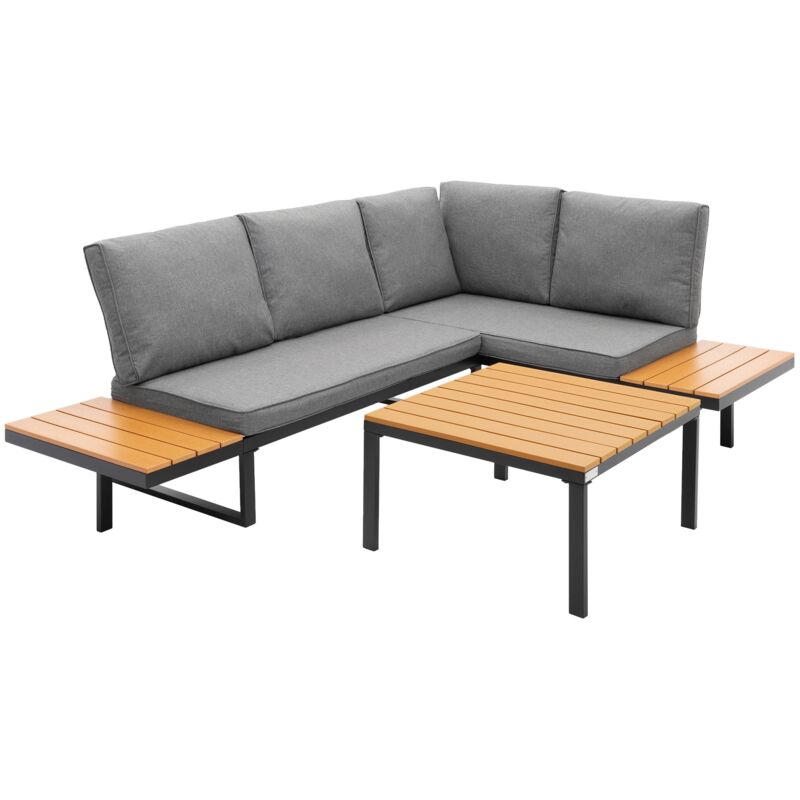 Ml-design Gartenmöbel Set 3 Tlg, Terrassenmöbel Mit Couchtisch & Kissen, Balkonmöbel Grau-holzoptik, Ecksofa Wetterfest, Sitzgruppe Frei