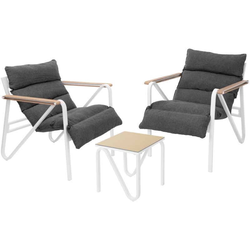 Ml-design Gartenmöbel Set 3tlg, Weiß-grau, Terrassenmöbel Mit 2 Stühlen & Tisch Inkl. Sitzkissen, Balkonmöbel Wetterfest, Stahlgestell,