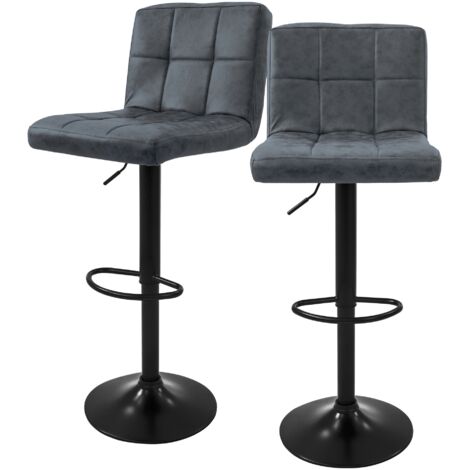 ML-Design Juego de 2x Taburetes de Bar Tapizados en Piel Sintética PU Antracita Sillas con Respaldo Ergonómico y Reposapiés Asiento Cómodo de Mostrador Regulable en Altura 63-83cm y Giratorio 360°