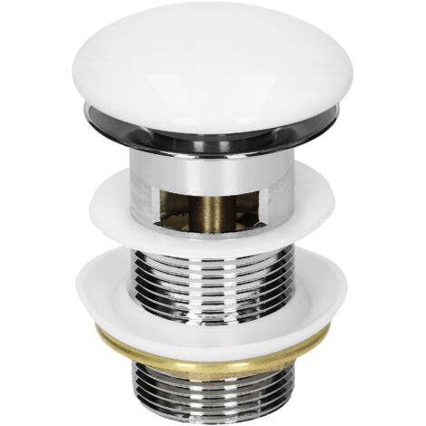 ML-Design Juego de Desagüe Universal para Lavabo y Lavamanos con Rebosadero 109 mm Tapa Cerámica Acero Inoxidable Blanco Mate 1 1/4 Pulgada Válvula Pop Up Tapón para Fregadero con Juntas Click Clack