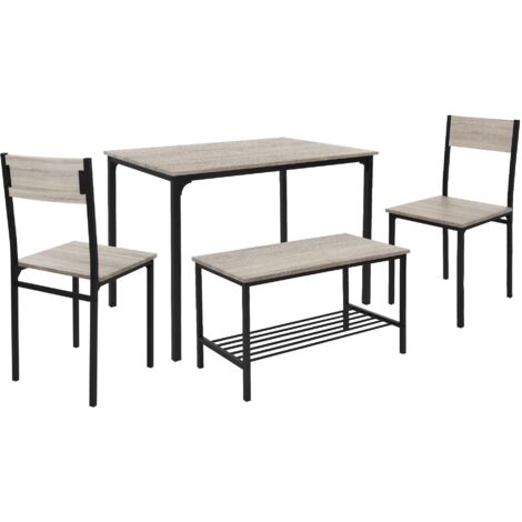 ML-Design Juego de Mesa de Comedor de 4 Piezas Roble Sonoma Grupo de Muebles para 4 Personas con 2 Sillas de Bar, 1 Banco y 1 Mesa con Estructura de Metal Adecuado para Cocina y Comedor