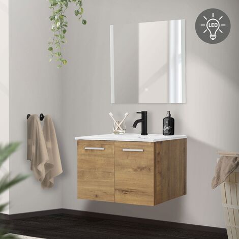 Dmora Armario bajo fregadero Yonkers, Mueble de baño de 2 cajones, Mueble  colgante con espejo, lavabo