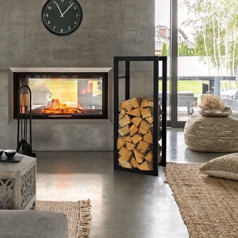 ML-Design Kaminholzregal rechteckig, 40x100x25 cm, Schwarz, aus Metall, Innen/Außen, Brennholzregal Holzaufbewahrung aus beschichteter Stahl, Kaminholzständer Kaminholzhalter Feuerholzregal für Kamin/