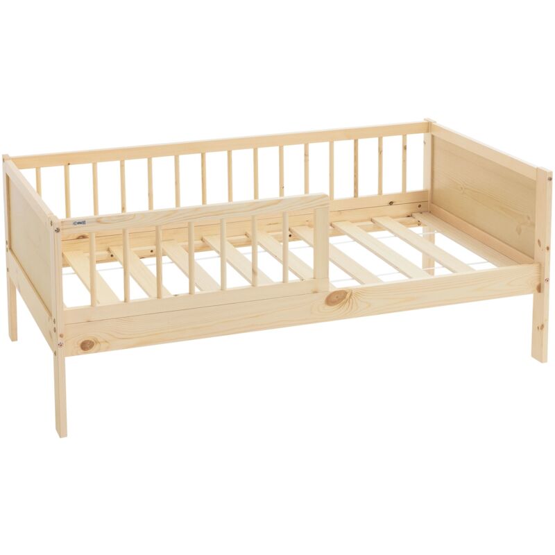 Ml-Design Kinderbett 70x140 Cm, Natur, Einzelbett Für Kinder Mit Lattenrost & Rausfallschutz, Jugendbett Aus Kiefernholz, Holzbett, Bettgestell Für Jungen &