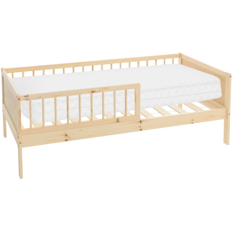Ml-Design Kinderbett 80x160 Cm Mit Matratze, Natur, Einzelbett Für Kinder Mit Lattenrost Und Rausfallschutz, Jugendbett Aus Kiefernholz, Holzbett, Bettgestell