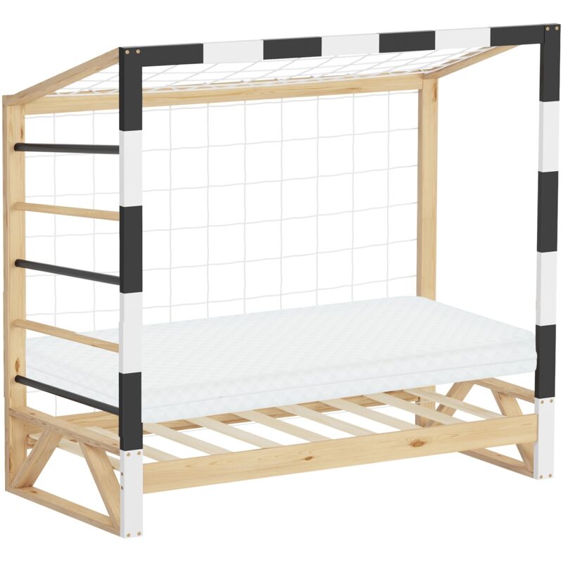 Ml-design - Kinderbett Fußballtor 70x140 Cm Mit Matratze, Holzbett Mit Lattenrost, Kletterleiter & Netz, Jugendbett Aus Kiefernholz, Einzelbett Für