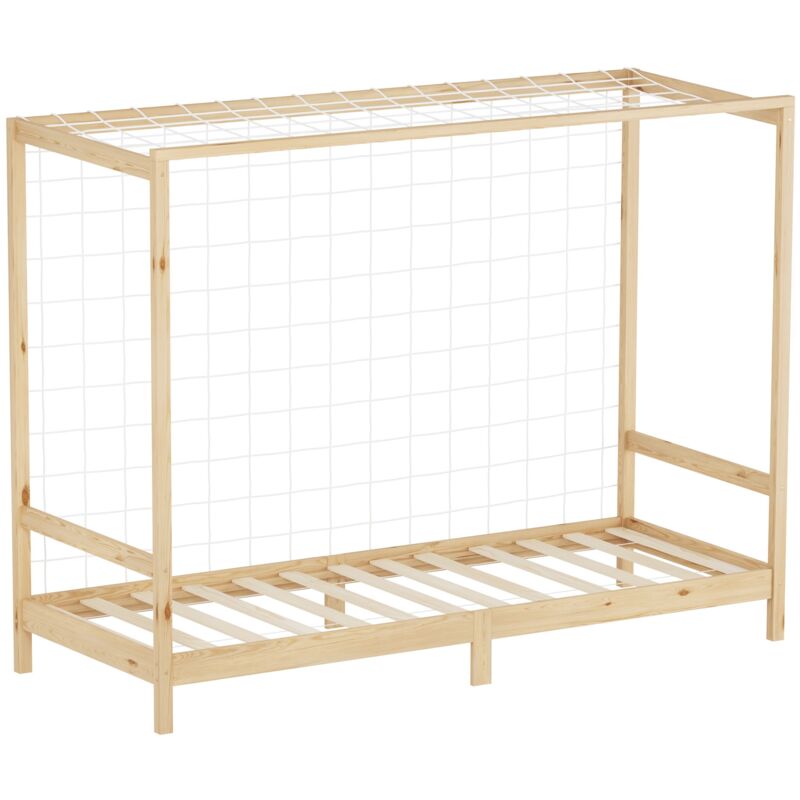 Ml-Design Kinderbett Fußballtor 90x200 Cm, Natur, Einzelbett Für Kinder, Holzbett Mit Lattenrost & Tornetz, Jugendbett Aus Kiefernholz, Bettgestell Für